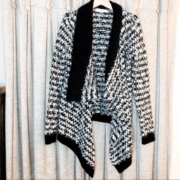 LOFT Black and White Open Waterfall Front Asymmetrical Cardigan Size Medium - Picture 1 of 16
